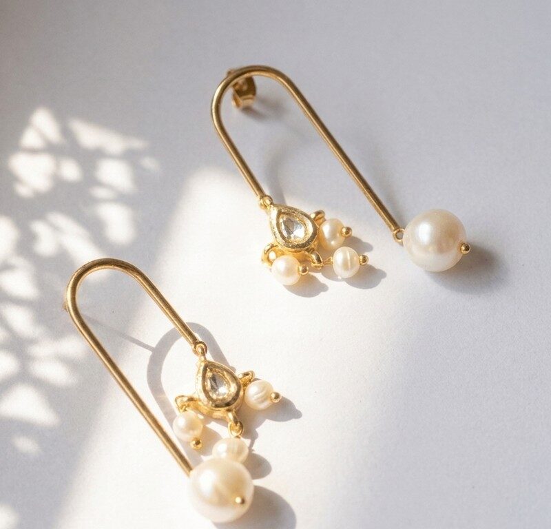 Natural Pearl and Kundan Ethnic Earrings for Women in Pakistan by Dango