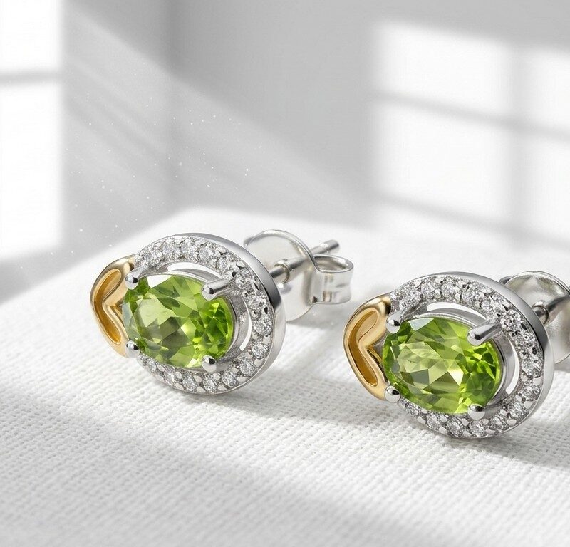 Natural Peridot Gemstone Silver Stud Earrings for women in Pakistan by dango