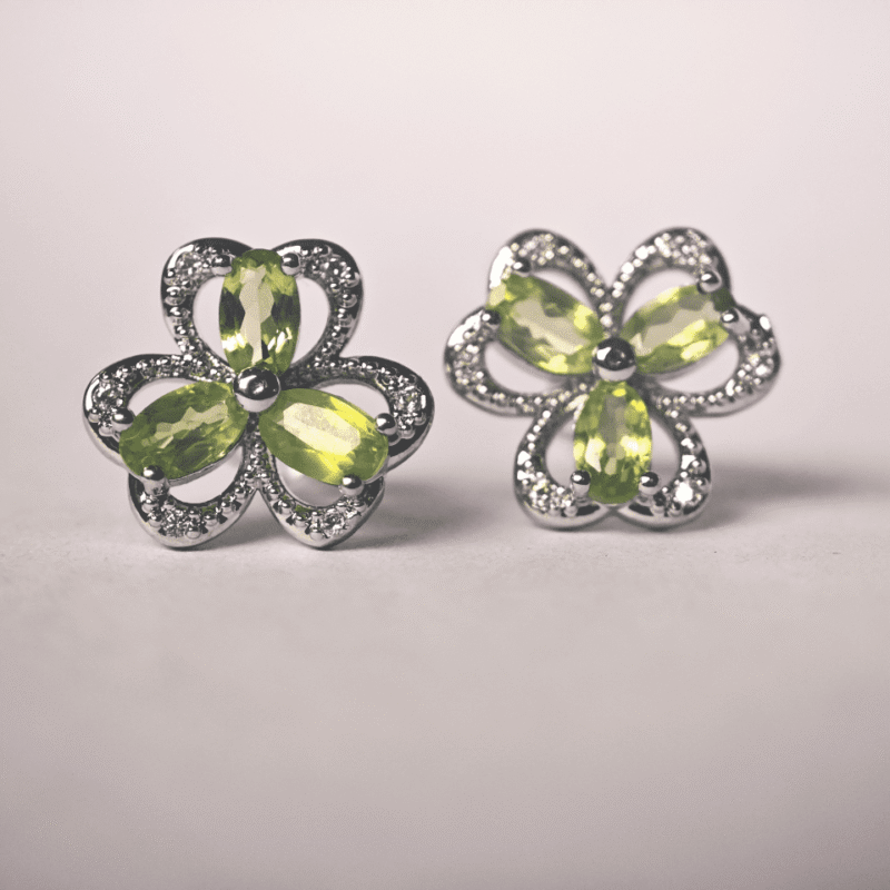 Natural Peridot gemstone in 925 Silver Stud earrings for women in Pakistan by Dango