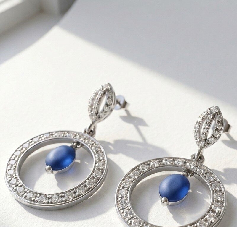 Natural Sapphire Gemstone Silver Earrings for women in Pakistan by dango
