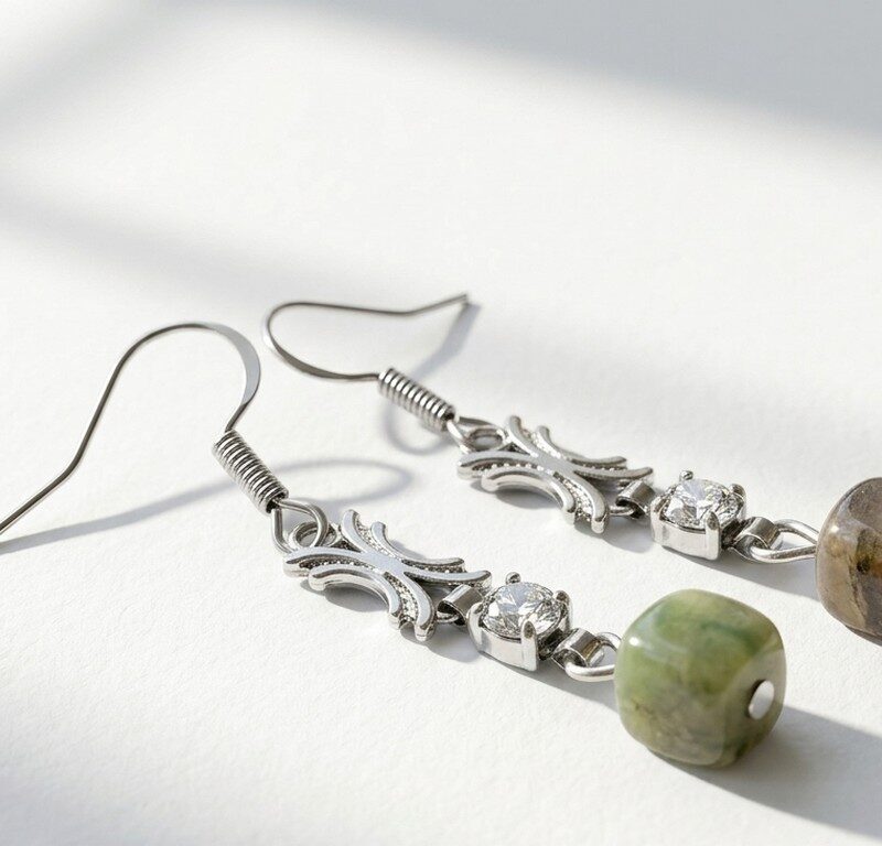 Stainless steel earrings with Natural Tourmaline Gemstone Dangle for women in Pakistan by dango