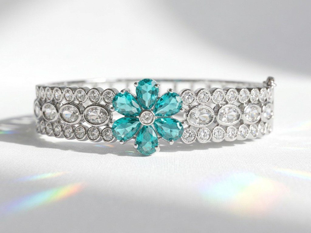 zircon bangle pakistan Green Zircon floral bangle for women in pakistan by dango
