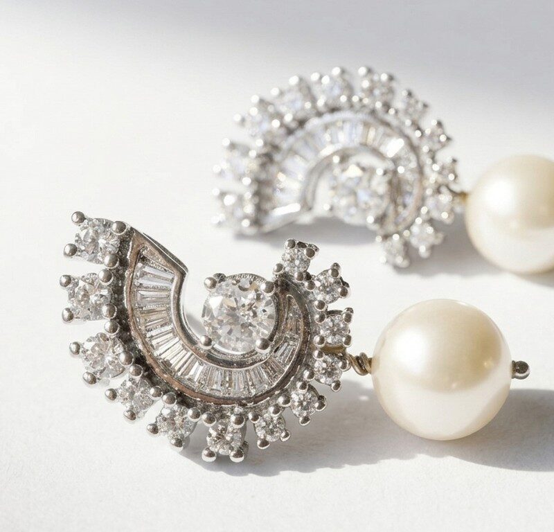 Natural pearl and zircon earrings for women in pakistan by dango