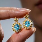 blue zircon gold plated premium jewelry set for women in Pakistan by dango