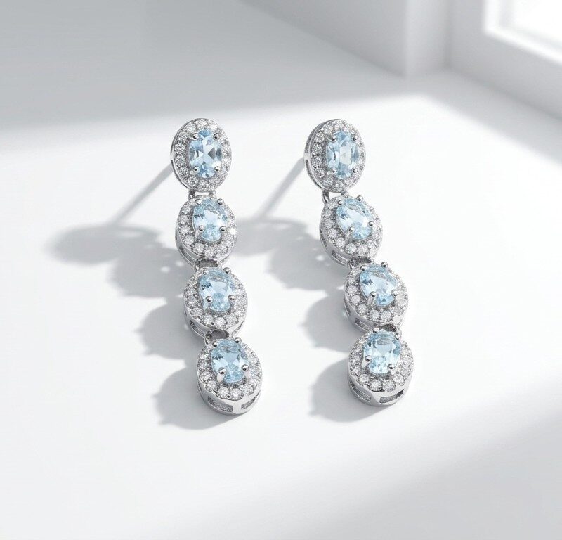 natural aquamarine gemstone stainless steel earrings for women in pakistan by dango