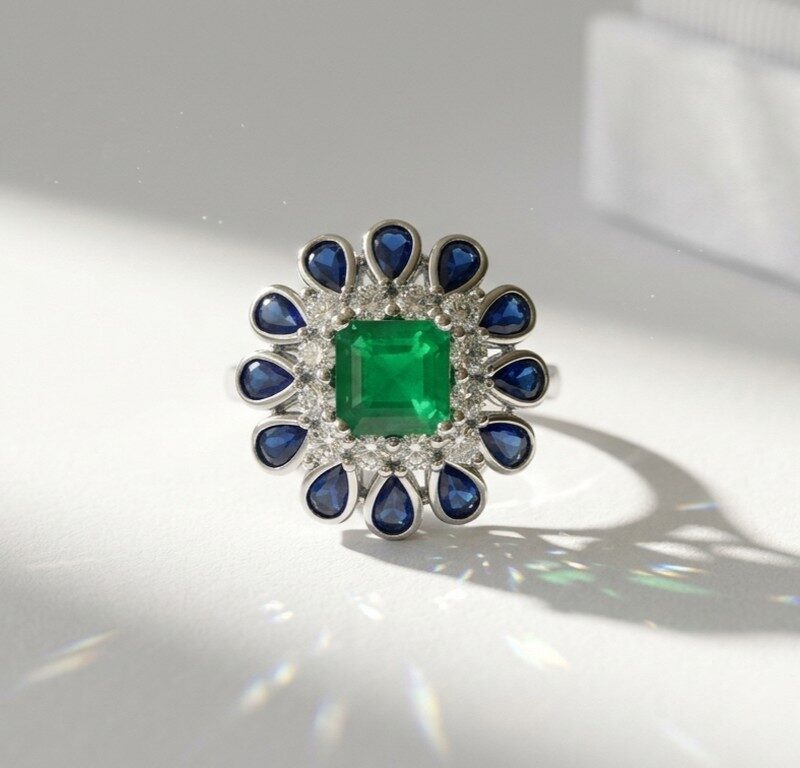 statement blue and green zircon Adjustable Ring for women in Pakistan by dango