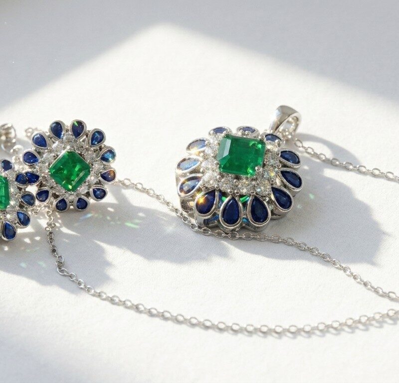 blue and green zircon jewelry set for women in pakistan by dango