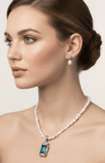 Natural Pearl & Blue Crystal Pendant Set - Image 2