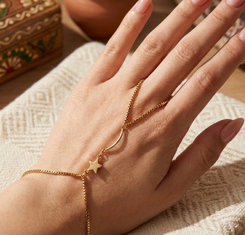 Chaand Tara gold plated stainless steel Hand Chain for women in Pakistan by dango