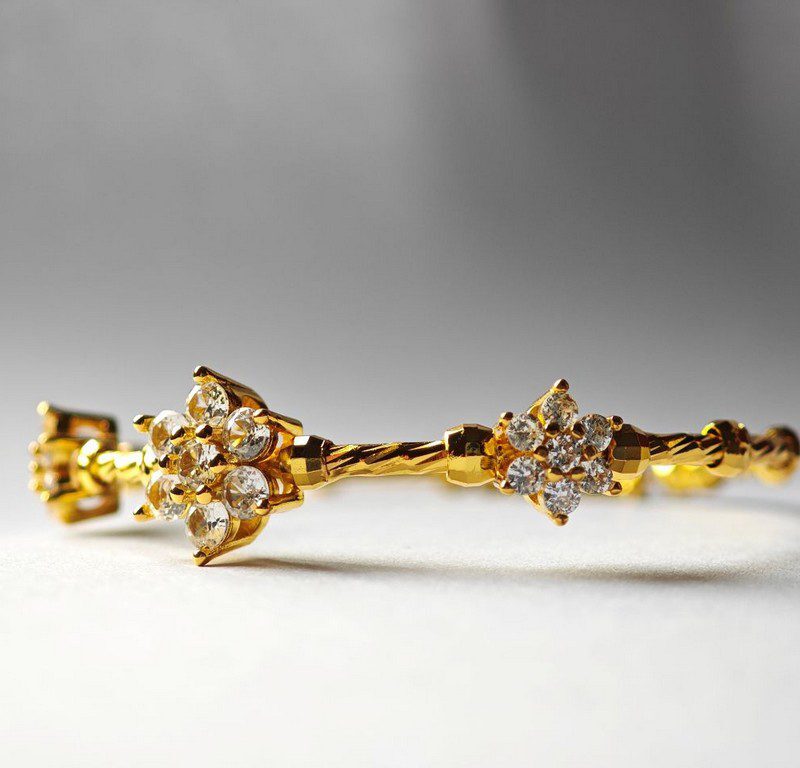 floral zircon gold plated silver bangle for women in pakistan by dango