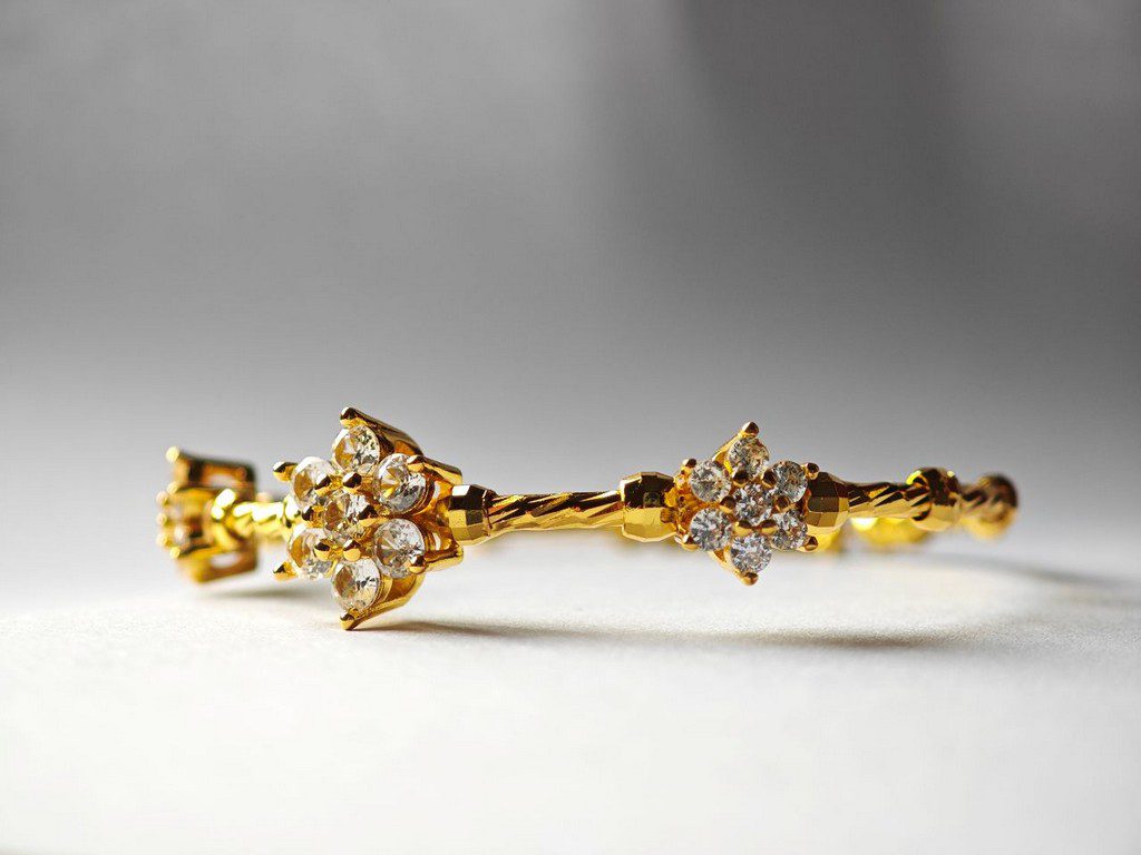 gold plated silver bangle3 floral zircon gold plated silver bangle for women in pakistan by dango