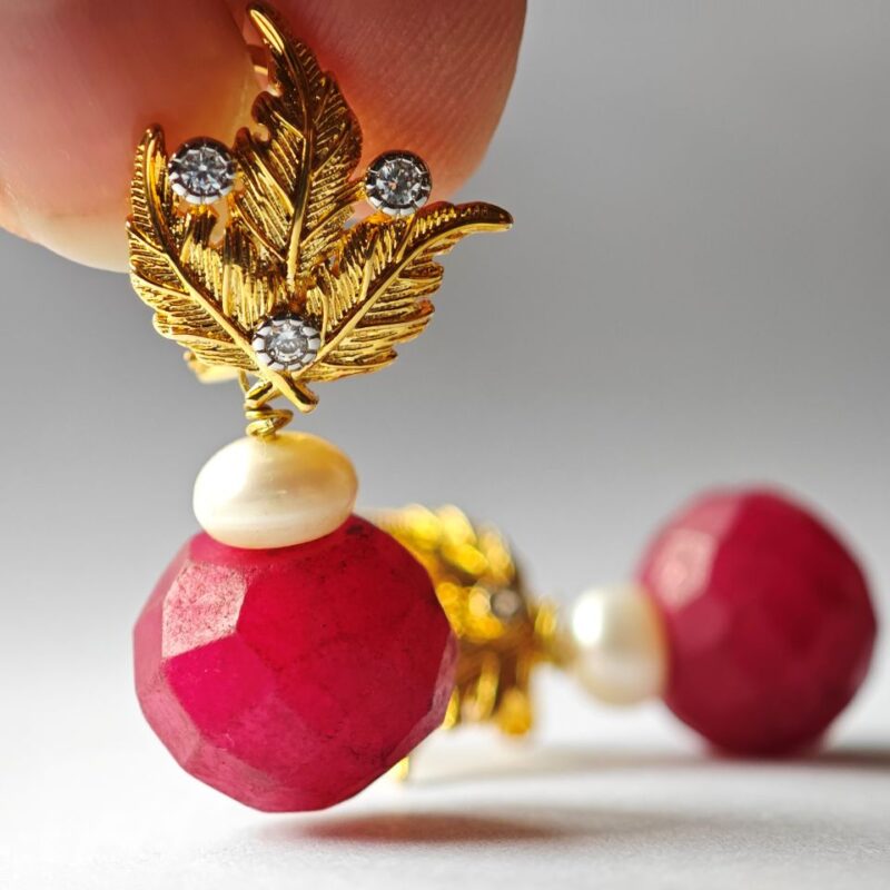 natural ruby and pearl Gemstone Earrings for women in Pakistan by dango