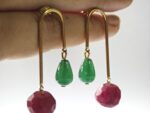 Natural Jade & Ruby Drop Earrings - Image 2