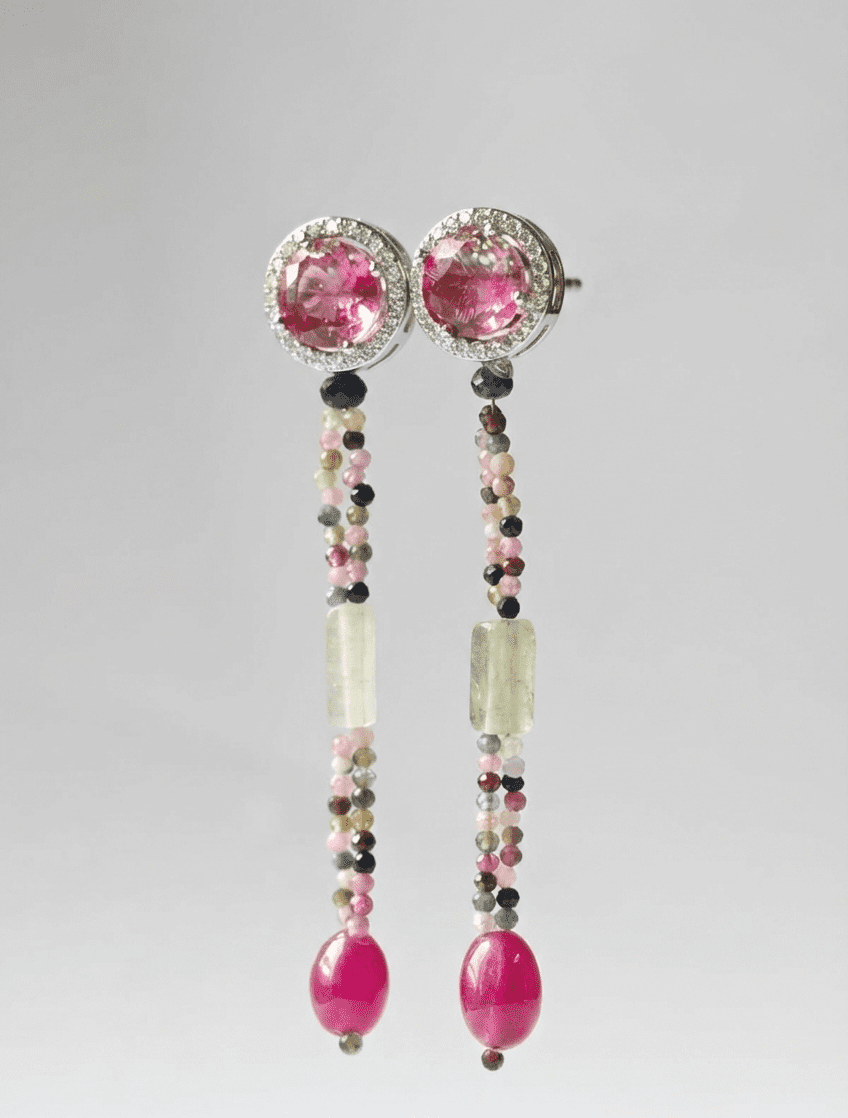 Multigem Drop Earrings pakistan natural gemstones ruby, sapphire, tourmaline and emerald earrings for women in pakistan by dango