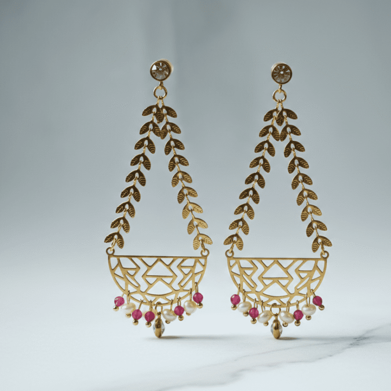 natural tourmaline gold plated stainless steel ethnic earrings for women in pakistan