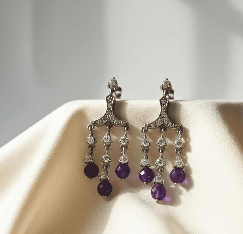 925 sterling silver earrings with natural amethyst in pakistan by dango