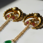 natural green jade gold plated stainless steel ethnic earrings for women in pakistan by dango