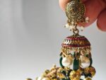 Festive Pearl & Green Jhumka Earrings - Image 4