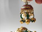 Festive Pearl & Green Jhumka Earrings - Image 3