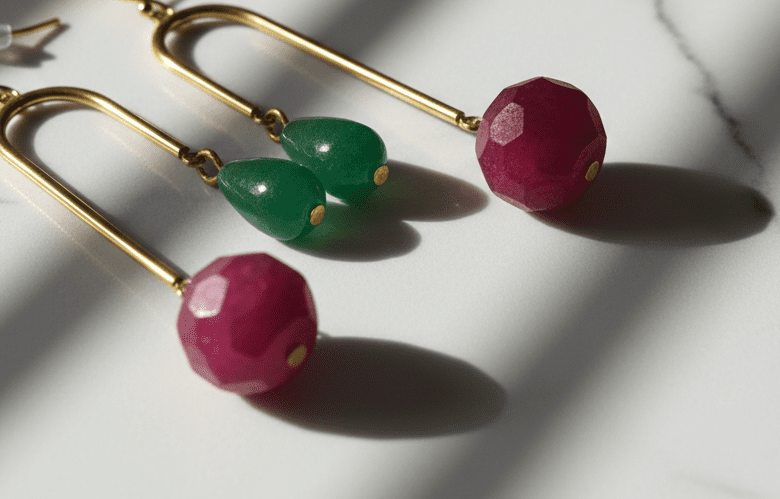 natural jade and ruby gemstone gold plated steel earrings for women in pakistan