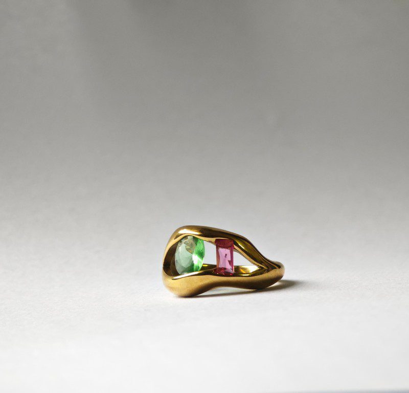 green and pink zircon gold plated stainless steel ring for women in pakistan by dango