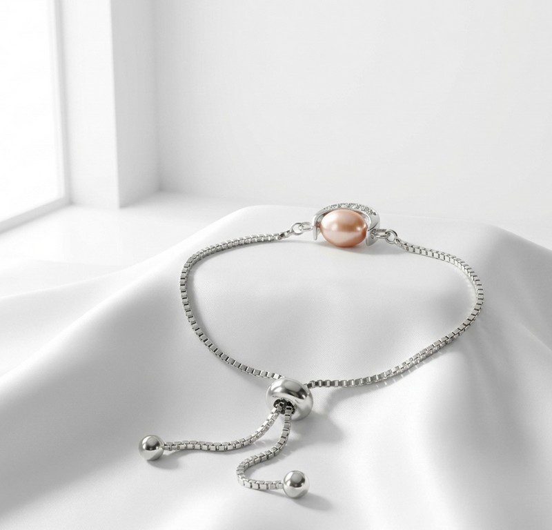 stainless steel moon bracelet with baroque pearl in pakistan by dango