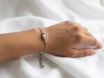 Dango Noor Crescent Bracelet for Women, Rhodium Plated Stainless Steel, Freshwater Pearl, Silver Tone, Adjustable, Modern Style - Image 2