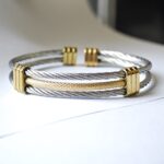Dual Tone Cable Steel Cuff Bangle