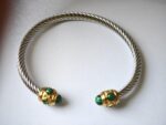 Dango Zamrud Stainless Steel Bangle for Women, Green Malachite Stone, Ethnic Style, 61mm - Image 3