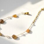 Khwaab natural agate bracelet — gold plated steel chain with honey peach and smoky agate tumble stones, Meraki collection by Dango Pakistan