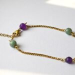 Rooh natural amethyst and jade bracelet — gold plated stainless steel chain, Meraki collection by Dango Pakistan