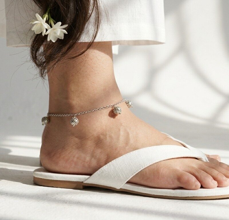 Payal anklet worn on ankle — silver filigree charm anklet stainless steel, Dango COD Pakistan handmade