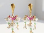 Noor pearl drop earrings — gold plated ethnic earrings with fuchsia kundan and ivory pearl clusters, Meraki collection by Dango Pakistan