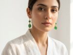 Green Stone Gold Earrings - Image 2