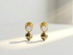 Sitara hematite zircon stud earrings — gold plated natural stone earrings, Meraki collection by Dango Pakistan