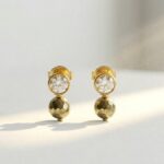 Sitara hematite zircon stud earrings — gold plated natural stone earrings, Meraki collection by Dango Pakistan