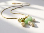 Gulnaar natural jade and freshwater pearl cluster necklace — gold plated snake chain, Meraki collection by Dango Pakistan