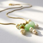 Gulnaar natural jade and freshwater pearl cluster necklace — gold plated snake chain, Meraki collection by Dango Pakistan
