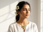 Gulnaar jade pearl necklace worn — natural stone cluster pendant gold snake chain, Dango Meraki collection COD Pakistan