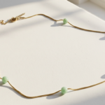 Aab natural aquamarine necklace — gold plated snake chain with floating aquamarine beads, Meraki collection by Dango Pakistan