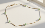 Aab natural aquamarine necklace — gold plated snake chain with floating aquamarine beads, Meraki collection by Dango Pakistan