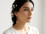 Mehr modern ethnic earrings worn — kundan gold chain drop earrings, Dango Meraki collection, COD Pakistan