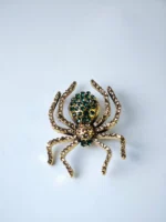 Dango 1.8x1.35 inches vintage green crystal spider brooch made of alloy with rhinestones, displayed flat on a clean surface, available in Pakistan.