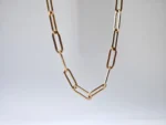 Dango gold plated stainless steel paperclip chain necklace with 45cm length and 0.43cm links, displayed flat on a clean surface in Pakistan.